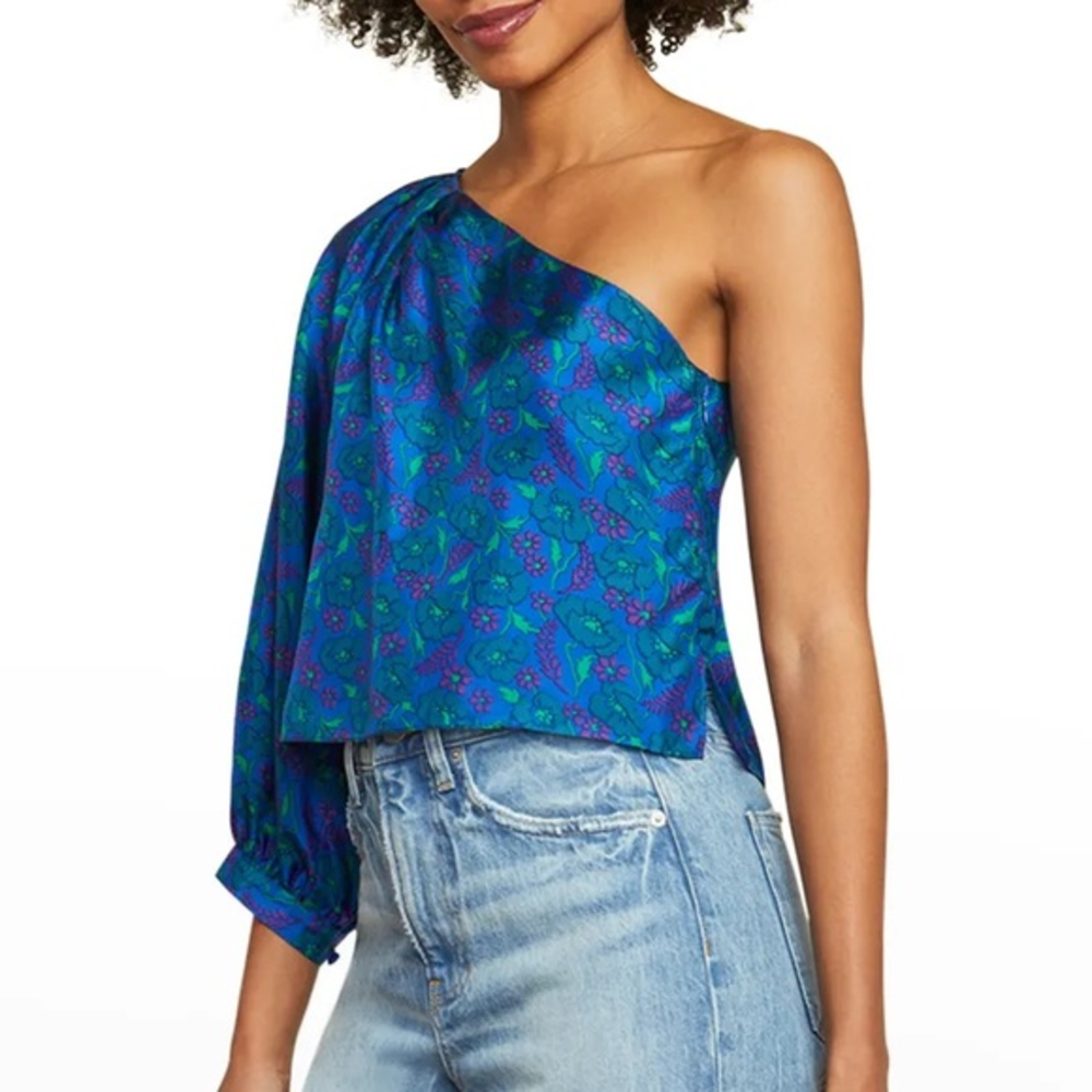 Veronica Beard Lyric One-Shoulder Top Cobalt Multi NWT 14